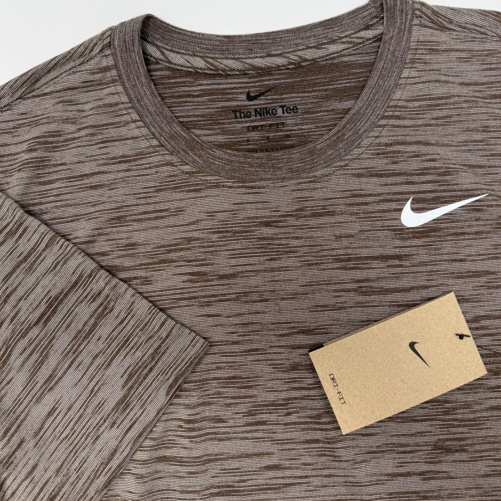 Nike Dri-FIT Mens Training Tee Brown Heathered Short Sleeve Athletic Small NEW